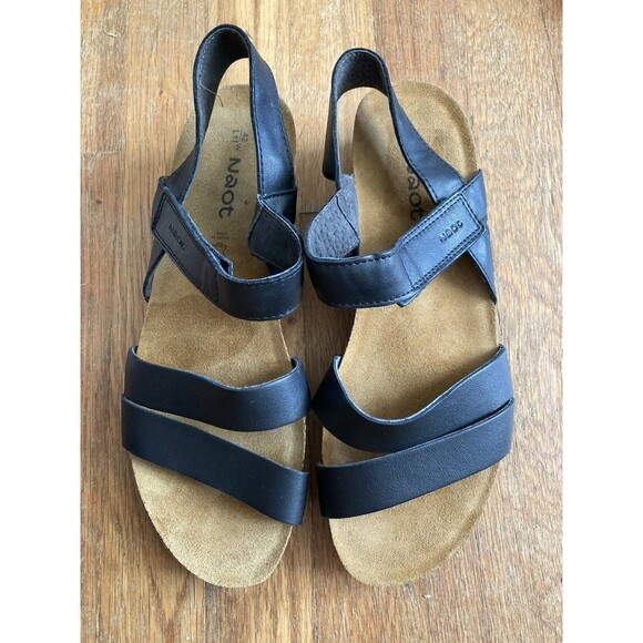 Naot Kayla Leather Sandals 11 Black Strappy Casual Cork - Picture 9 of 14